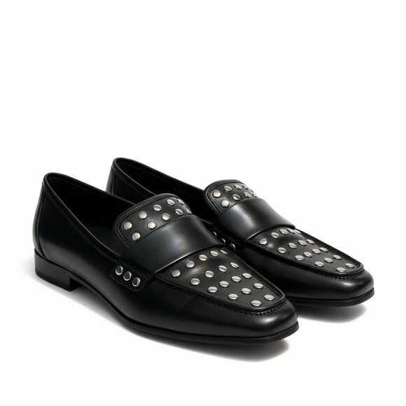 Aerosoles Women’s Studded Loafers Size 7.5 Black Leather Slip-On Comfort Shoes - Picture 1 of 7